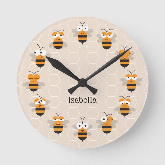 Reloj Redondo Mediano Personalizado Cute Funny Honey Bee Honeycomb (Anverso)