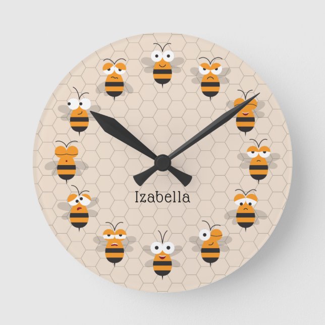 Reloj Redondo Mediano Personalizado Cute Funny Honey Bee Honeycomb (Anverso)