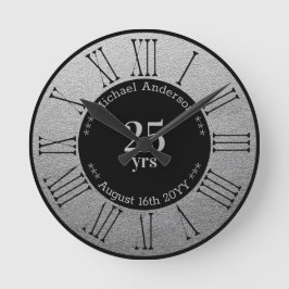 Reloj Redondo Mediano Personalizado de 25 años de jubilación o aniversar