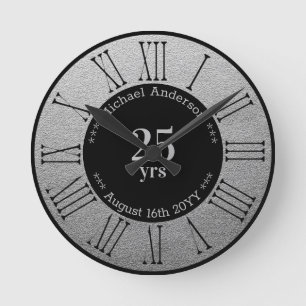 Reloj Redondo Mediano Personalizado de 25 años de jubilación o aniversar
