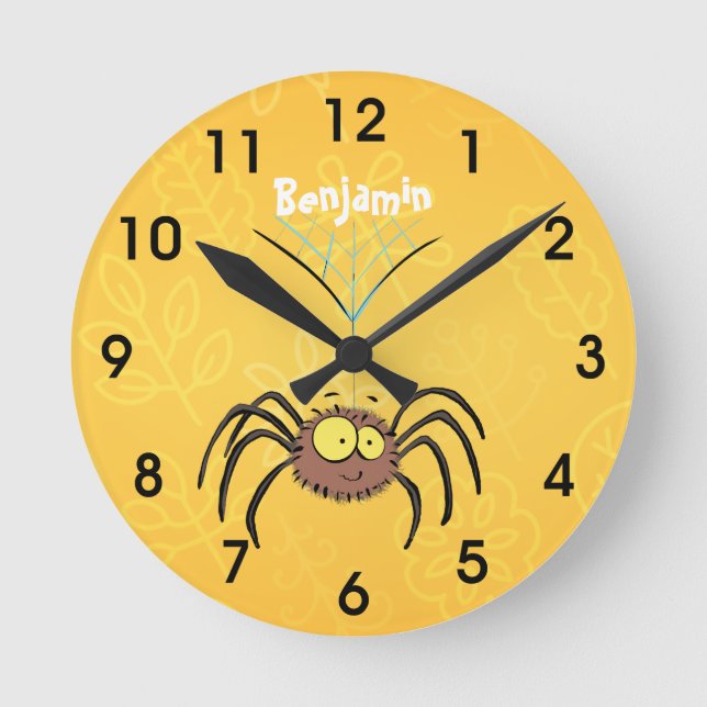 Reloj Redondo Mediano personalizado de araña adorable y esponjoso (Anverso)