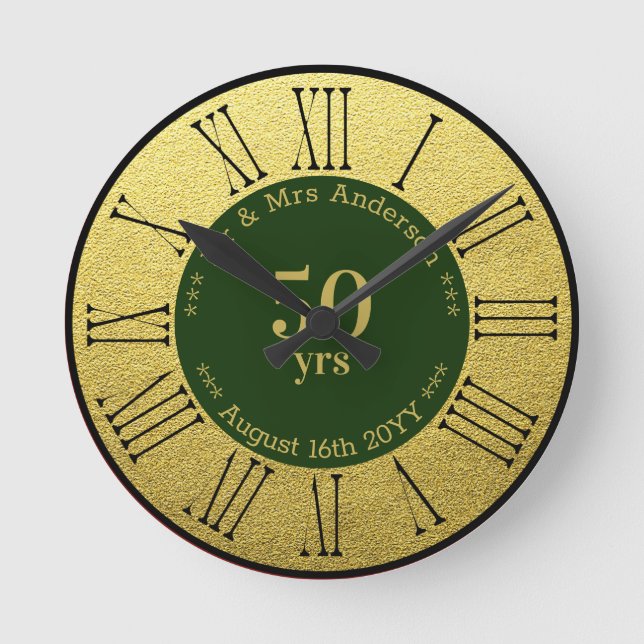 Reloj Redondo Mediano Personalizado de boda/Aniversario de Jubilación Ma (Anverso)