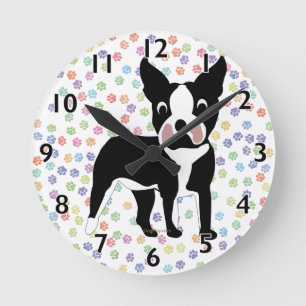 Reloj Redondo Mediano Personalizado de Boston Terrier