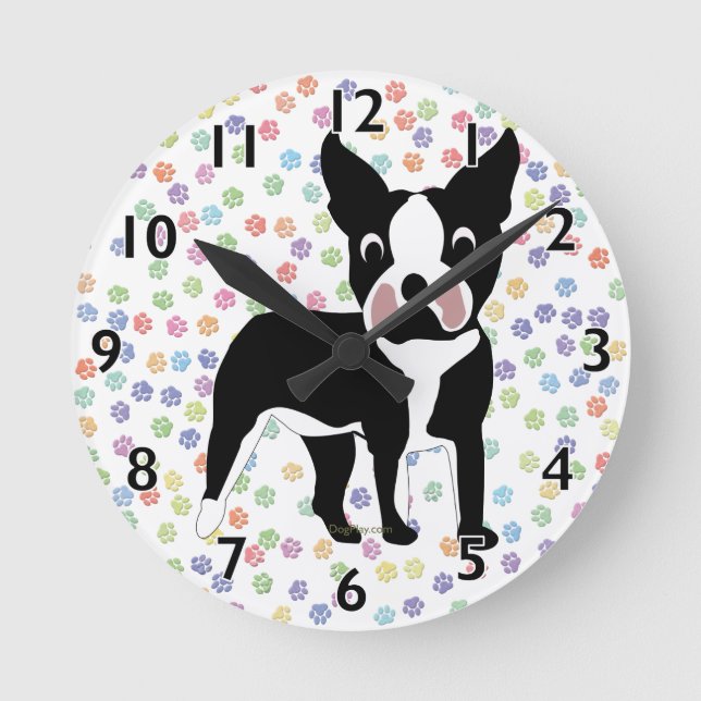 Reloj Redondo Mediano Personalizado de Boston Terrier (Anverso)