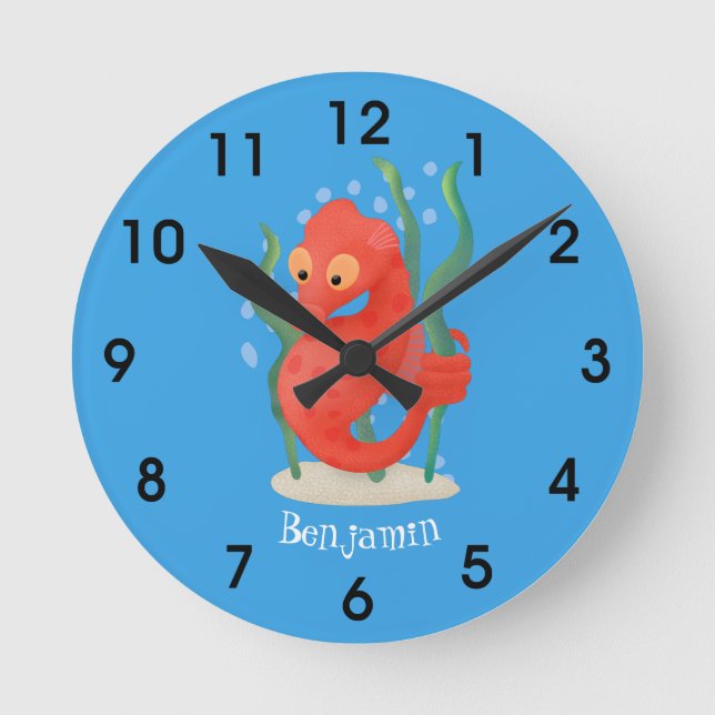 Reloj Redondo Mediano personalizado de caballito de mar de pata (Anverso)