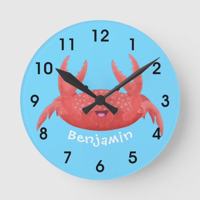 Reloj Redondo Mediano personalizado de cangrejo rojo picado ilustracion (Anverso)