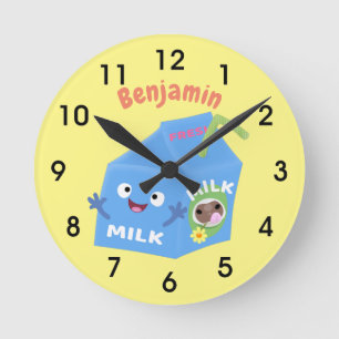 Reloj Redondo Mediano personalizado de cartón de leche feliz