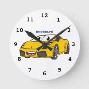 Reloj Redondo Mediano Personalizado de coche deportivo amarillo alegre