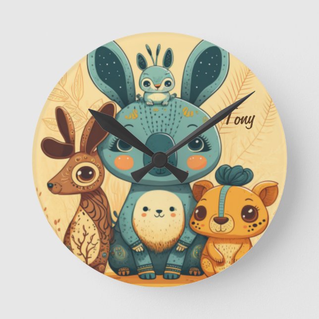 Reloj Redondo Mediano Personalizado de conejo floral cute boho (Anverso)