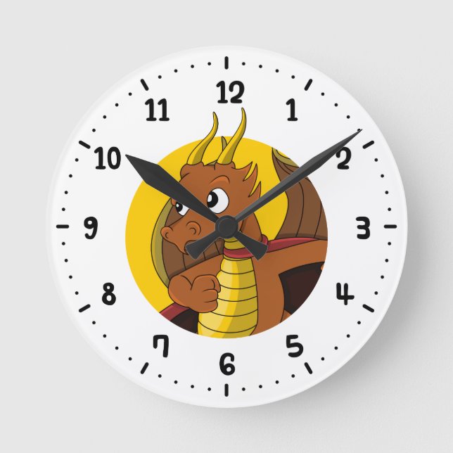 Reloj Redondo Mediano personalizado de dragón naranja todo el día (Anverso)