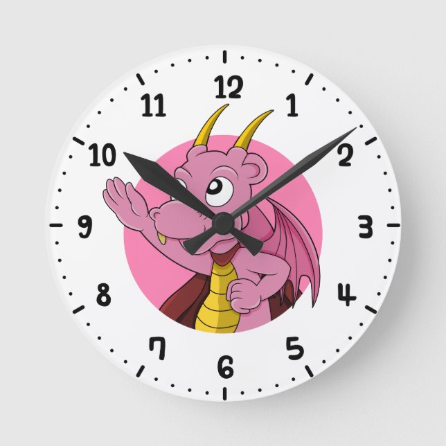 Reloj Redondo Mediano Personalizado de dragón rosado todo el día (Anverso)