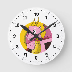 Reloj Redondo Mediano Personalizado de dragón rosado todo el día