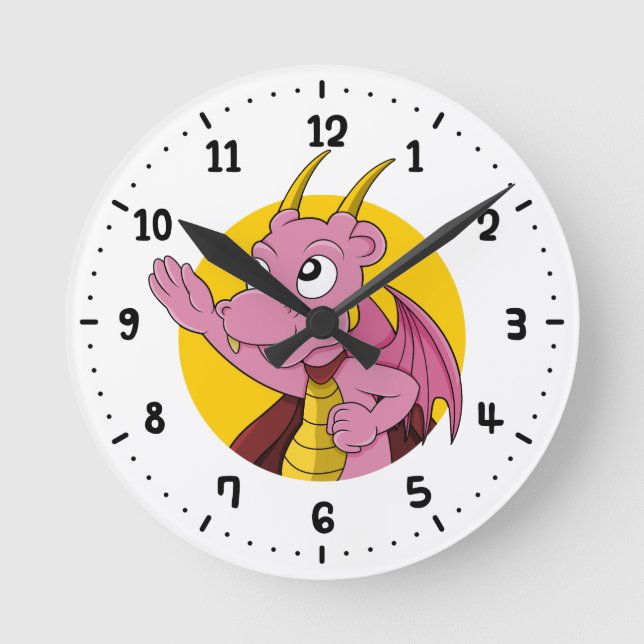 Reloj Redondo Mediano Personalizado de dragón rosado todo el día (Anverso)