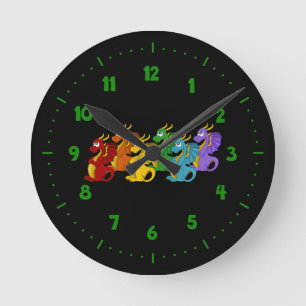 Reloj Redondo Mediano Personalizado de dragones coloridos del arcoiris
