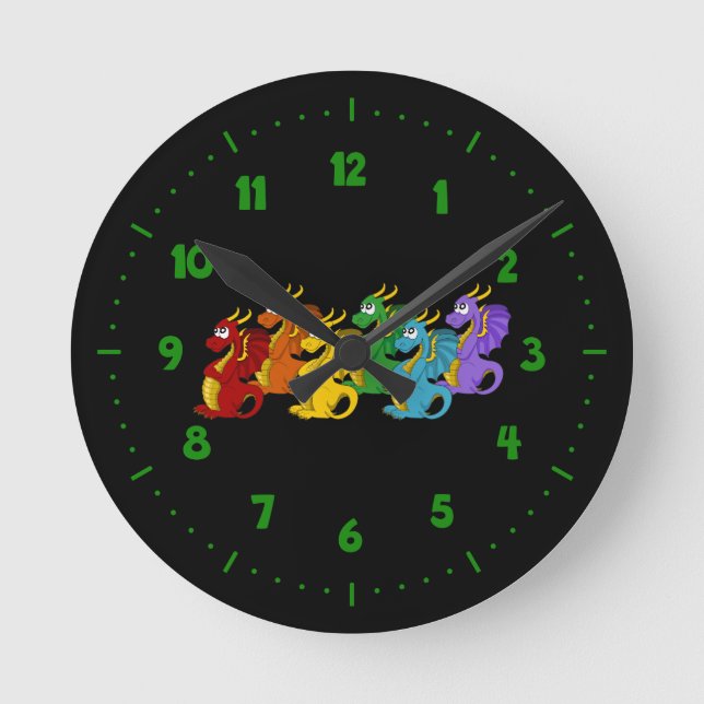 Reloj Redondo Mediano Personalizado de dragones coloridos del arcoiris (Anverso)