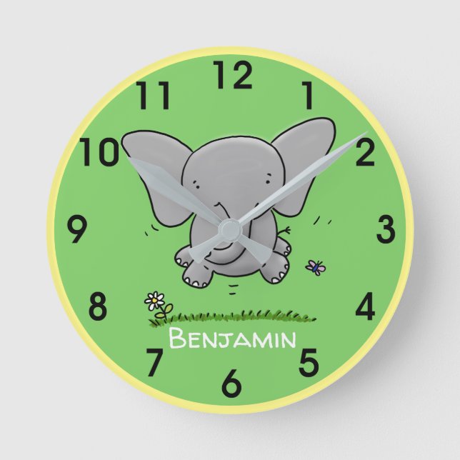 Reloj Redondo Mediano personalizado de elefante bebe feliz ilustracion (Anverso)