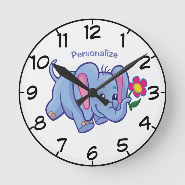 Reloj Redondo Mediano Personalizado de elefante bebé lindo y feliz perso (Anverso)