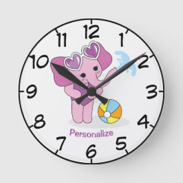 Reloj Redondo Mediano Personalizado de elefante morado y adorable