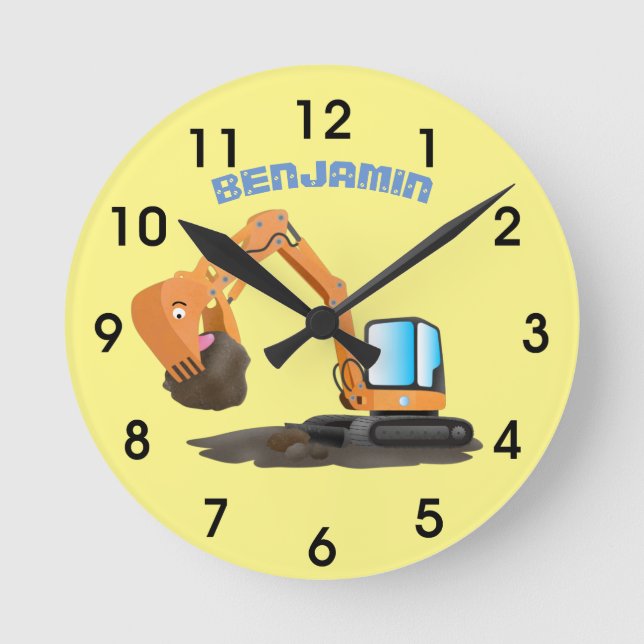 Reloj Redondo Mediano Personalizado de excavadora de naranja cúpula (Anverso)
