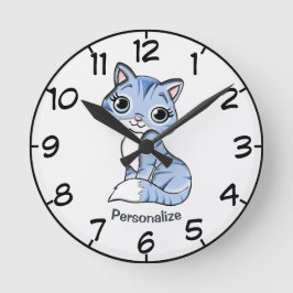 Reloj Redondo Mediano Personalizado de gatitos azules y adorables