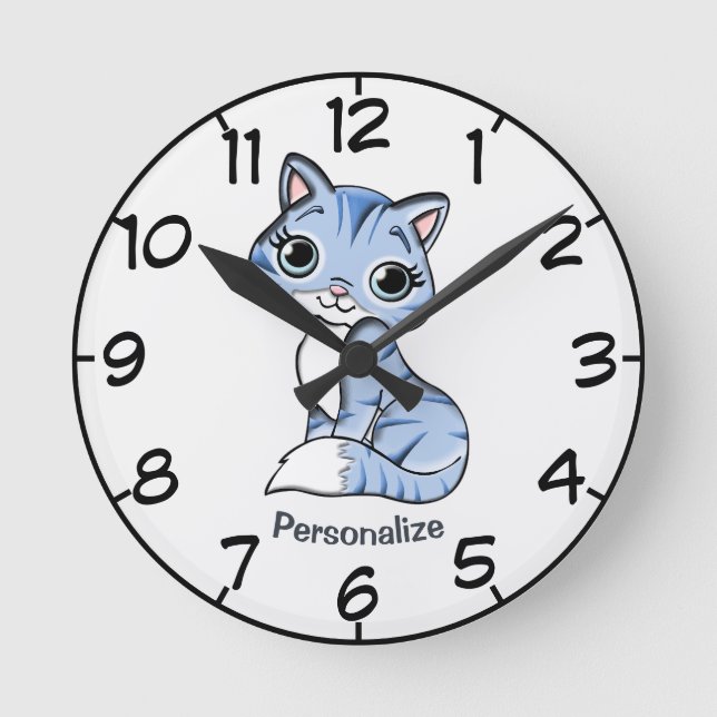 Reloj Redondo Mediano Personalizado de gatitos azules y adorables (Anverso)