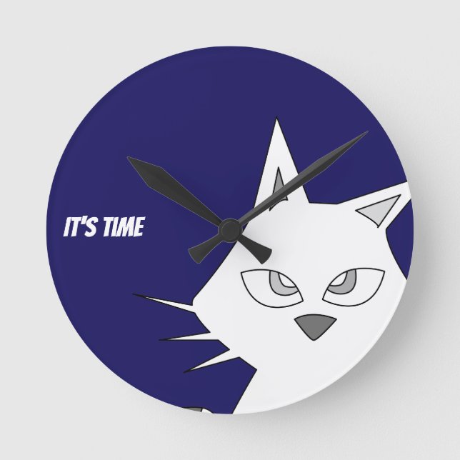 Reloj Redondo Mediano Personalizado de gato blanco (Anverso)