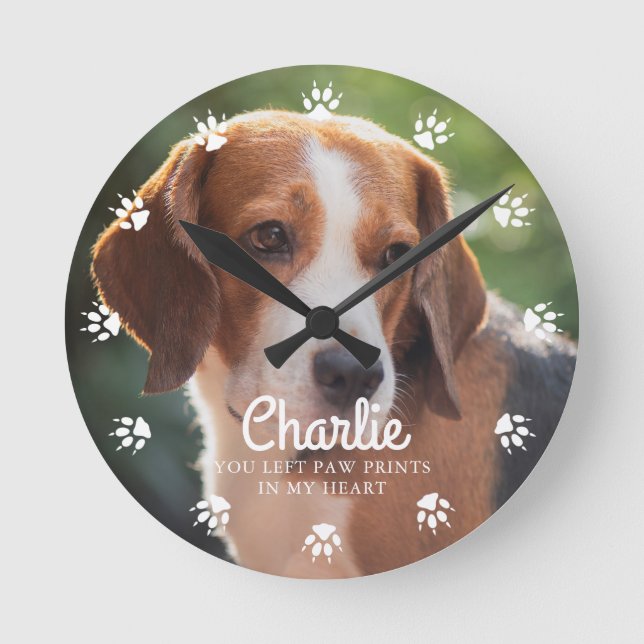 Reloj Redondo Mediano Personalizado de impresión de pata de perro (Anverso)