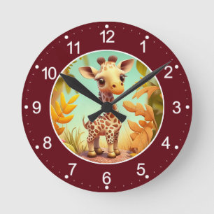 Reloj Redondo Mediano Personalizado de jirafa de bebé trópico