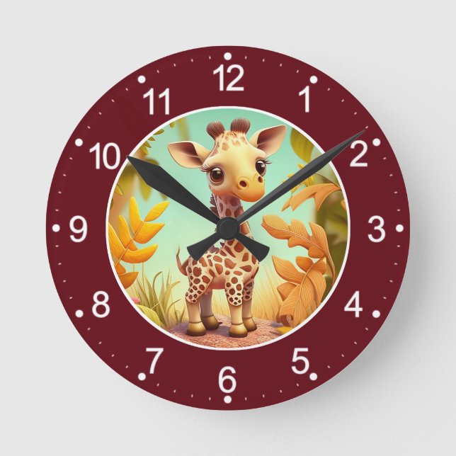 Reloj Redondo Mediano Personalizado de jirafa de bebé trópico (Anverso)
