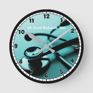 Reloj Redondo Mediano Personalizado de la Oficina del Médica Médico Azul