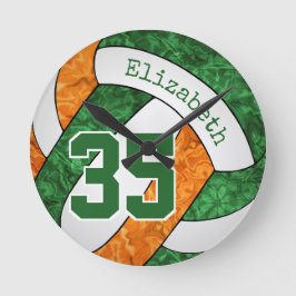 Reloj Redondo Mediano personalizado de la sala de voleibol naranja verde