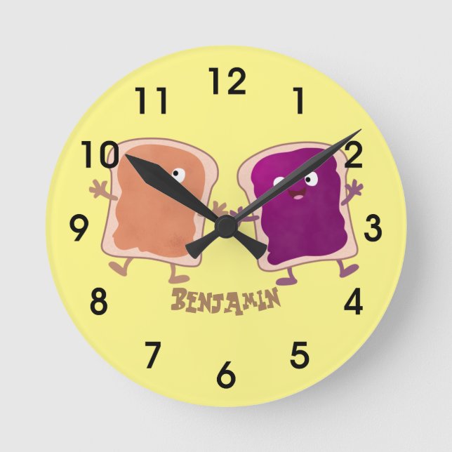 Reloj Redondo Mediano personalizado de mantequilla de cacahuate y sandwi (Anverso)