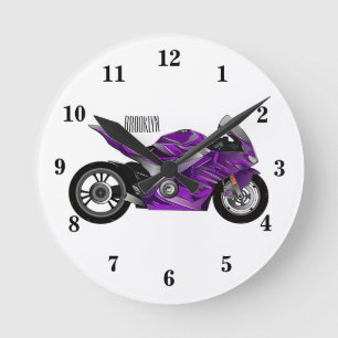 Reloj Redondo Mediano Personalizado de motocicleta Purple
