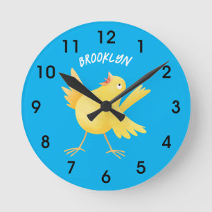 Reloj Redondo Mediano Personalizado de pájaro canario amarillo cantando 