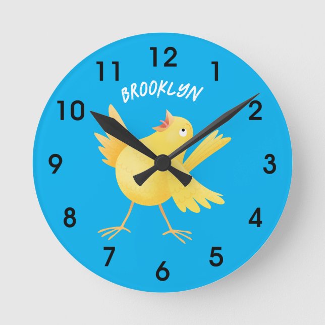 Reloj Redondo Mediano Personalizado de pájaro canario amarillo cantando  (Anverso)