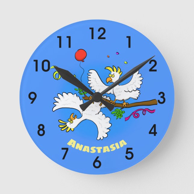 Reloj Redondo Mediano Personalizado de pájaros de cacatúa graciosa (Anverso)