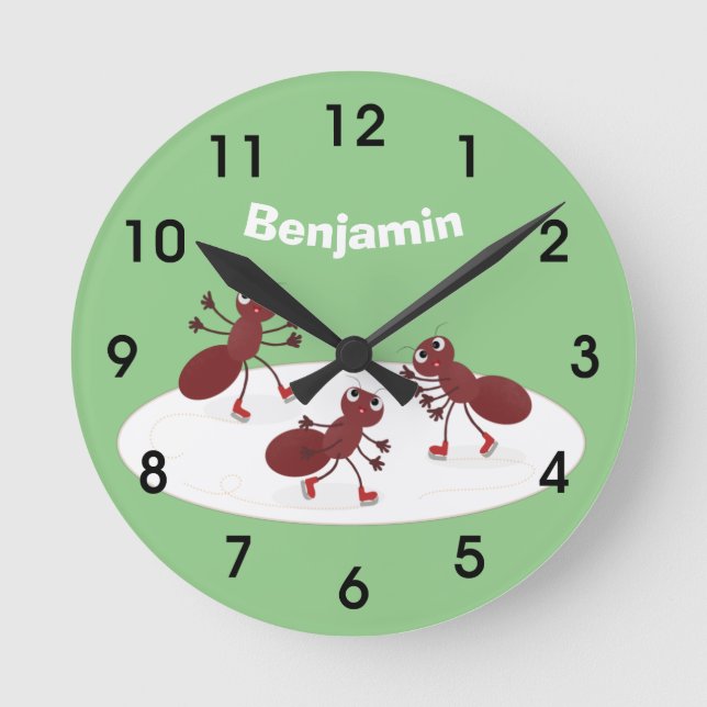 Reloj Redondo Mediano Personalizado de patinaje sobre hielo de hormigas  (Anverso)