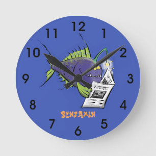 Reloj Redondo Mediano personalizado de pescado de pescador divertido