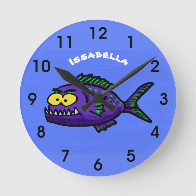 Reloj Redondo Mediano personalizado de pescado piraña (Anverso)