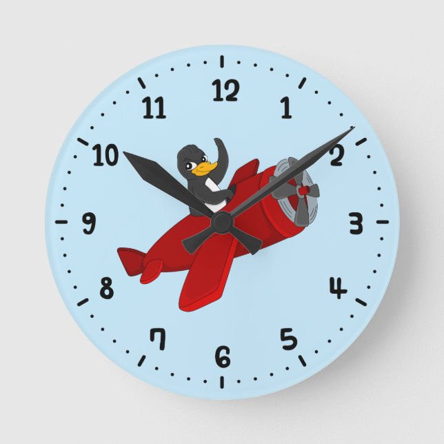 Reloj Redondo Mediano Personalizado de pingüino volador 24 horas al día (Anverso)