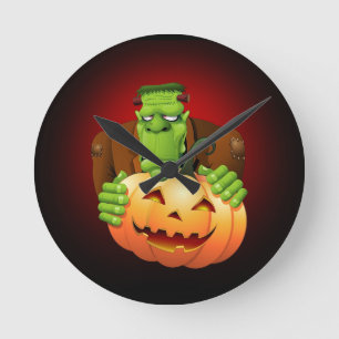 Reloj Redondo Mediano Personalizado Frankenstein con Calabaza
