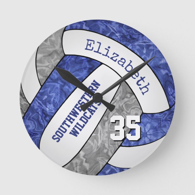 Reloj Redondo Mediano personalizado gris azul giratorio sala de voleibol (Anverso)