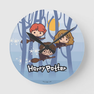Reloj Redondo Mediano Personalizado Harry, Ron Y Hermione Volando En Bos