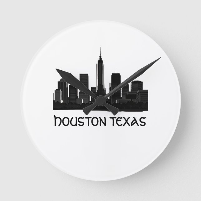 Reloj Redondo Mediano Personalizado Houston Texas Skyline (Anverso)