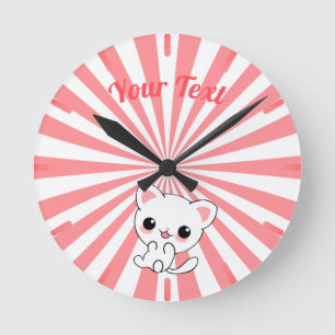 Reloj Redondo Mediano Personalizado Kawaii White Kitten