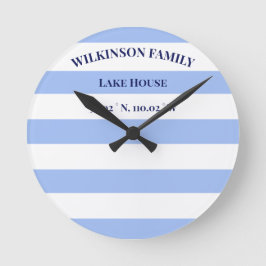 Reloj Redondo Mediano Personalizado Lake house Blue Stripes