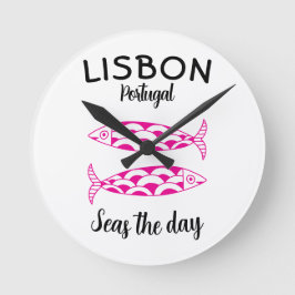 Reloj Redondo Mediano Personalizado Lisboa Portugal Viaje Costero Pescad