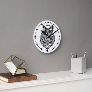 Reloj Redondo Mediano Personalizado Monograma Gato Ornamental