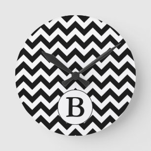Reloj Redondo Mediano Personalizado Monogramado Gran Diseño de Chevron N