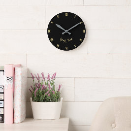 Reloj Redondo Mediano Personalizado Monogramé Moderno Elegante Faux Gold